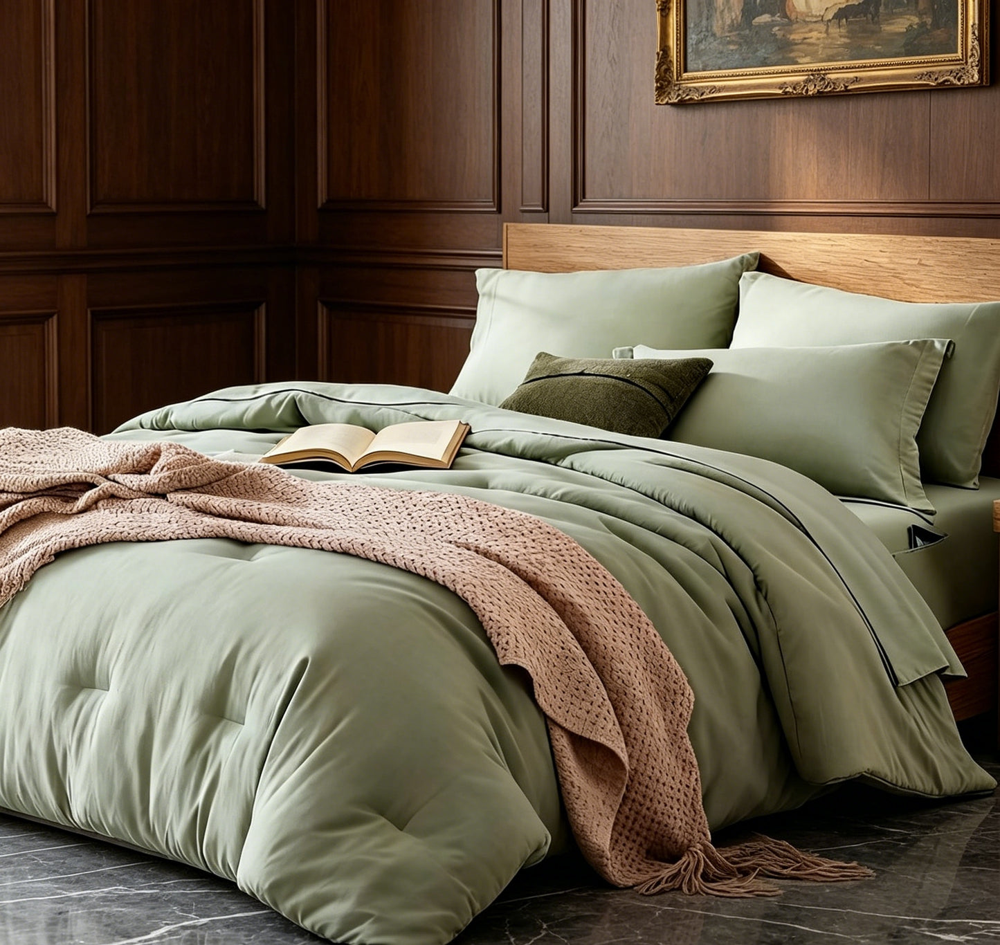 Full 7-Piece Sage Green Bed in a Bag Comforter Set