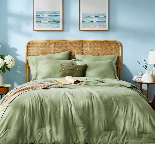 Full 7-Piece Sage Green Bed in a Bag Comforter Set