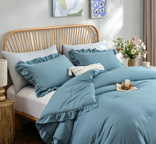 Full 2-Piece Ruffle Shabby Chic Microfiber Comforter Set with Shams