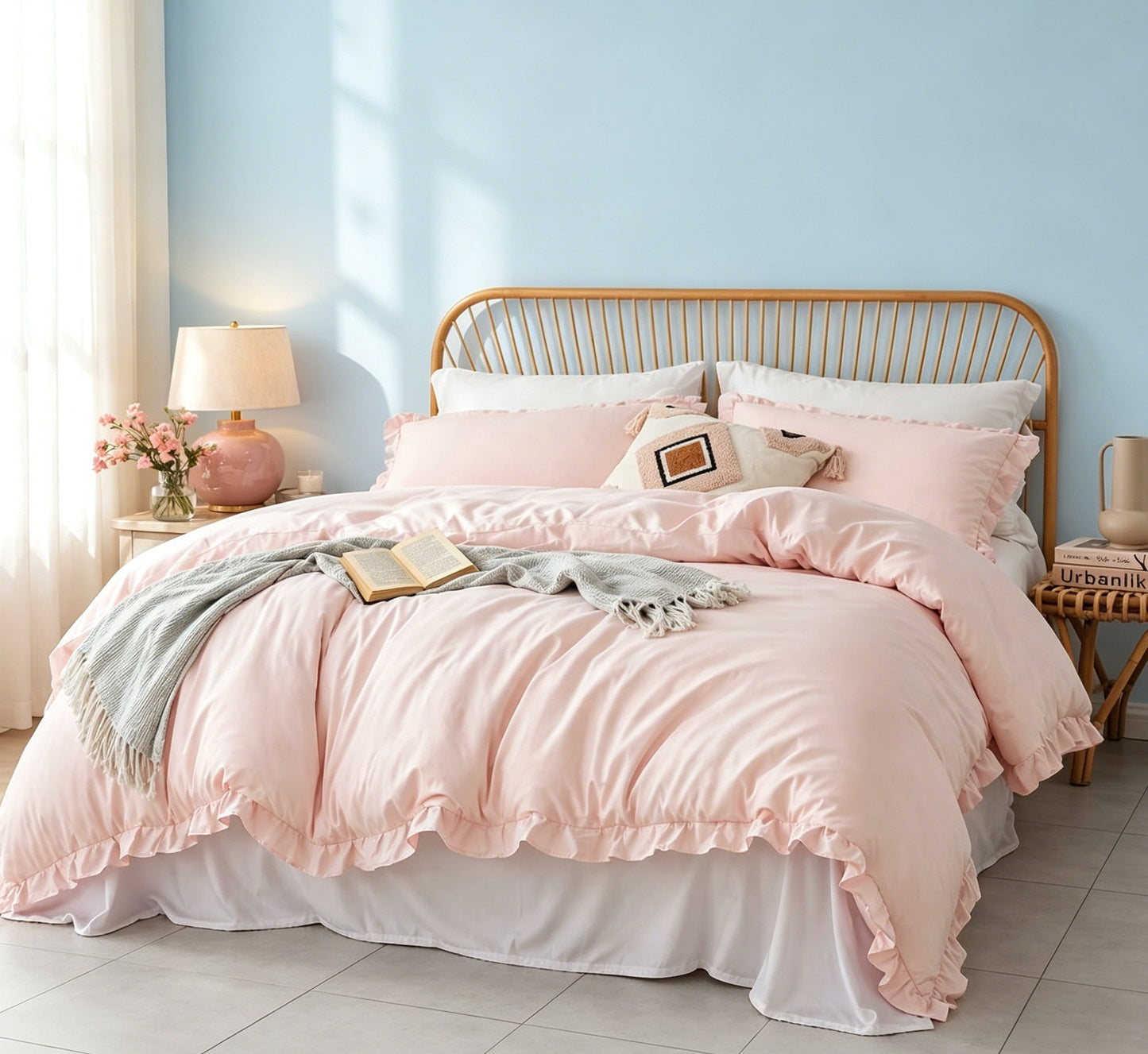 Full 2-Piece Ruffle Shabby Chic Microfiber Comforter Set with Shams