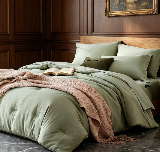 Full 7-Piece Sage Green Bed in a Bag Comforter Set