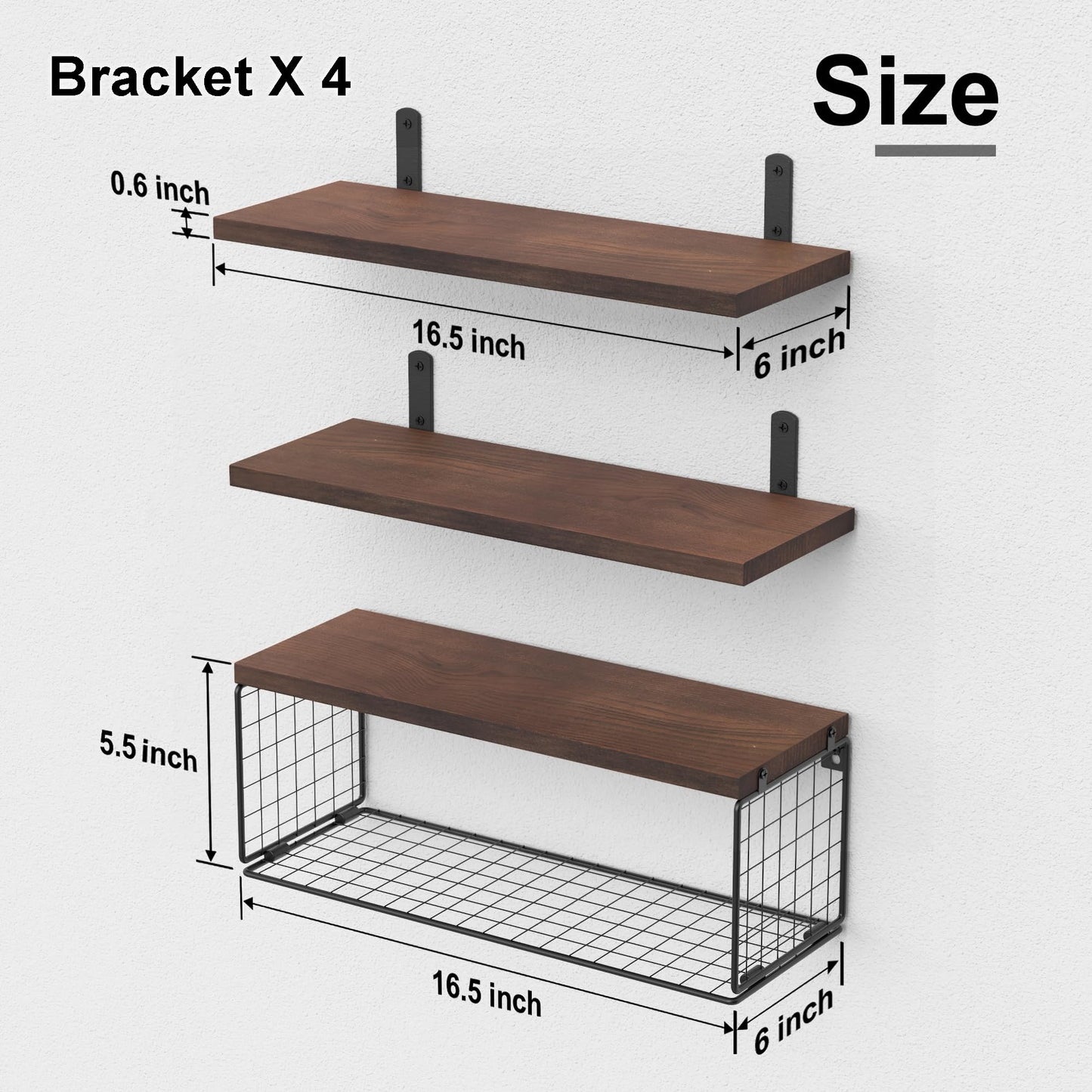 Bathroom Shelf Over Toilet, Floating Bathroom Shelf Wall Mounted with Wire Basket